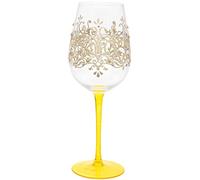 Copa de vino pintada a mano con patrón de damasco dorado, 400 ml, en caja de regalo