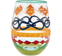 Copa de vino pintada a mano con patrón multicolor sin tallo, 530 ml, en caja de regalo