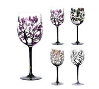 Copa de vino pintada a mano, copas de vino de árbol pintadas a mano, copas de vino de flores para siempre, elegante copa para alegres, festivas, Año Nuevo, alegría, Navidad, decoración de