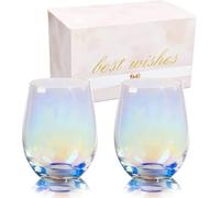 Copa de vino sin tallo, copas de vino, copas de arco iris, gran vino tinto o copa de vino blanco, juego de 2, copas iridiscentes, regalo para cumpleaños de mamá, regalos para mujeres, hija, mamá