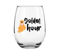 Copa de vino sin tallo Golden Retriever "Golden Hour" de Drinking Divas - Regalos divertidos para mujeres, mamá, mejor amiga, hermana, novia, esposa, amantes de los perros - Adorable regalo para el