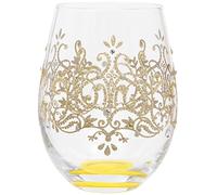 Copa de vino sin tallo pintada a mano con patrón de damasco dorado, 530 ml, en caja de regalo