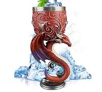 Copa de vino vintage, copa de vino de acero inoxidable, tazas medievales en relieve 3D, taza para Halloween, bar, fiesta, suministros (dragón rojo)