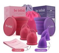 Copa menstrual BE INFINIT un modelo para cada estilo-tus días relajados-tus días de exigencias, Ideal deportistas-2 copas+vaso esterilizador+bolsa portable-2 modelos-SILICONA GRADO MEDICO-CONFORT S