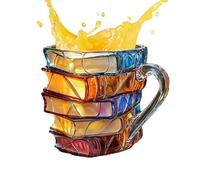 Copa térmica portátil para té y café del estilo clásico: copas de vino de 200 ml con decoración 3D retro | Glass de té en un libro colorido decorado con regalo vintage a mano
