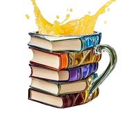 Copa térmica portátil para té y café del estilo clásico: copas de vino de 200 ml con decoración 3D retro | Glass de té en un libro colorido decorado con regalo vintage a mano