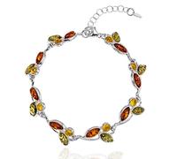 Copal Elegante pulsera de ámbar fabricada con plata de ley 925 y longitud ajustable, Ámbar, Ámbar