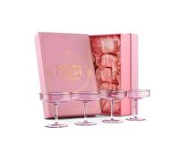 Copas Art Déco Coupé Rosas con Borde Dorado | Juego de 4 | 200 ml | Cristalería Clásica para Cócteles, Champán, Martini, Manhattan, Cosmopolitan | Copas con Platillo de Cristal Acanalado