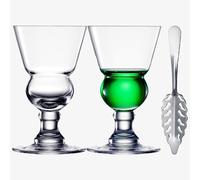 Copas de absenta de cristal vintage | Juego de 2 con cuchara | Sabor de vino de 7 onzas - tallo clásico con depósito de burbujas suizo, degustación, nariz y sorbos, absenta, sambuca, Raki, Pastis,