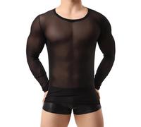Copas de Manga Larga de los Hombres, Sexy Ver a través de la Camiseta de Malla Pura para Hombres, Slim Fit Gym Training entrenando Camiseta de Entrenamiento de Camiseta Ropa de Club para Fiesta Rave