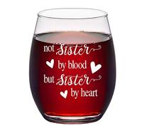 Copas de vino con texto en inglés "Not sisters by blood but sisters by heart", regalo de cumpleaños, regalo para hermanas, chicas y mujeres