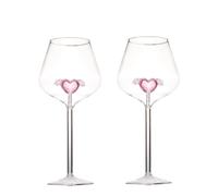 Copas de vino de 500 ml con alas de ángel de corazón rosa 3D en el interior, copas de vino tinto para beber, cristalería de cóctel transparente para fiestas, bodas, bar y comedor en casa, 2 unidades