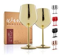 Copas de vino de acero inoxidable - Copas irrompibles de 18 onzas para fiestas al aire libre en la piscina, aniversarios y brindis de bodas - Elegante vajilla dorada para champán y cócteles,juego de 2
