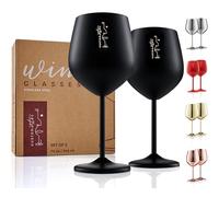Copas de vino de acero inoxidable - Copas irrompibles de 18 onzas para fiestas al aire libre en la piscina, aniversarios y brindis de bodas - Elegante vajilla negra para champán y cócteles,juego de 2
