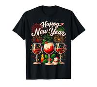 Copas de Vino de Año Nuevo Festivo Fuegos Artificiales Celebración Brindis Camiseta