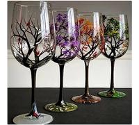 Copas de vino de árbol de cuatro estaciones, copas de diseño de cuatro estaciones, copas de vino de arte pintadas a mano, copas únicas, aptas para tazas de regalo decorativas de oficina en casa
