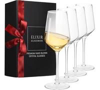 Copas De Vino Juego De 4 - Copas De Cristal Sopladas A Mano - Copas De Vino Blanco De Tallo Largo - Cristal Libre De Plomo - Regalo De Boda, Aniversario O Navidad - 380ml, Transparente