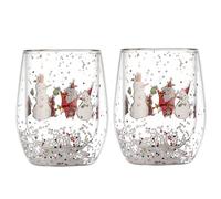 Copas de vino sopladas a mano, copas de vidrio de borosilicato de doble pared para vino tinto y blanco, decoración navideña de Navidad, vaso de 10 onzas para fiesta (snowmen A, 2pcs)