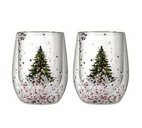Copas de vino sopladas a mano, copas de vidrio de borosilicato de doble pared para vino tinto y blanco, decoración navideña de Navidad, vaso de 10 onzas para fiesta (christmas tree, 2pcs)