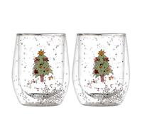 Copas de vino sopladas a mano, copas de vidrio de borosilicato de doble pared para vino tinto y blanco, decoración navideña de Navidad, vaso de 10 onzas para fiesta (Christmas tree A, 2pcs)