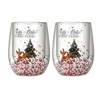 Copas de vino sopladas a mano, copas de vidrio de borosilicato de doble pared para vino tinto y blanco, decoración navideña de Navidad, vaso de 10 onzas para fiesta (elk, 2pcs)