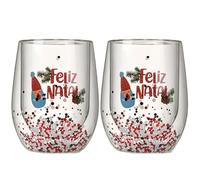 Copas de vino sopladas a mano, copas de vidrio de borosilicato de doble pared para vino tinto y blanco, decoración navideña de Navidad, vaso de 10 onzas para fiesta (Christmas, 2pcs)