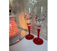Copas para champán con corazones y base roja Love de 20 cm de cristal - Selección de Cartoelia Variti desde 1956 paquete de 2 unidades
