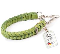 CopcoPet Collar de piel engrasada trenzado con cadena de parada, collar de doma hecho a mano en Alemania, color verde manzana, 45 - 50 cm x 20 mm