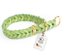 CopcoPet - Collar para perros de piel engrasada, trenzado con anillo de latón para parada de tracción, color verde, 40-45 cm x 15 mm
