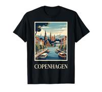 Copenhague Dinamarca Europa Canal Retro Travel Graphic Camiseta