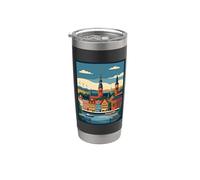 Copenhague Dinamarca Nyhavn Harbor Vintage Travel Artwork Vaso térmico de acero inoxidable de doble pared