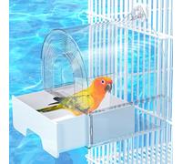 Copfeu Jaula de baño grande para pájaros, suministros de limpieza para mascotas, bañera transparente con cajón inferior para loros pequeños, periquitos espaciosos, ducha portátil para la mayoría de