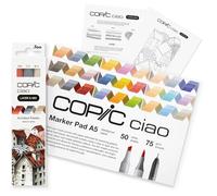 COPIC Ciao LAYER & MIX Starter Set Architect, juego de rotuladores con 3 colores diferentes, papel de rotulador y plantilla de dibujo para calcar, incl. hoja de ejercicios de familiarización