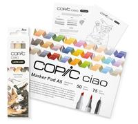 COPIC Ciao LAYER & MIX Starter Set Pet, juego de rotuladores con 3 colores diferentes, papel de rotulador y plantilla de dibujo para calcar, incl. hoja de ejercicios de familiarización