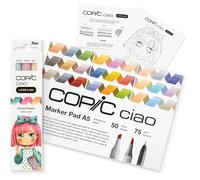 COPIC Ciao LAYER & MIX Starter Set Vibrant, juego de rotuladores con 3 colores diferentes, papel de rotulador y plantilla de dibujo para calcar, incl. hoja de ejercicios de familiarización
