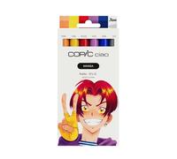 Copic Ciao MANGA Set Kaito - Juego de rotuladores con 5 tonos cálidos de naranja y azul, incluye 1 multiliner de 0,3 mm en violeta, doble rotulador con una punta media y una punta de pincel