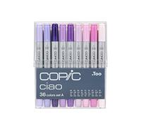 COPIC Ciao Set «36 Colors A», 36 piezas en expositor acrílico, Rotulador doble con punta mediana y punta pincel