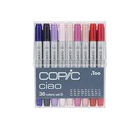COPIC Ciao Set «36 Colors D», 36 piezas en expositor acrílico, Rotulador doble con punta mediana y punta de pincel