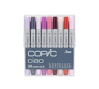 COPIC Ciao Set «36 Colors E», 36 piezas en expositor acrílico, Rotulador doble con punta mediana y punta de pincel