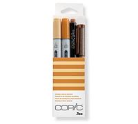 Copic Ciao Set «Doodle Pack Brown», estuche de 4 piezas con 2 Rotuladores dobles con punta mediana y punta de pincel, incl. Multiliner y Glitter Pen