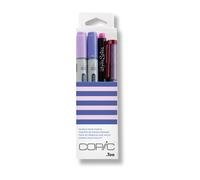 Copic Ciao Set «Doodle Pack Purple», estuche de 4 piezas con 2 rotuladores dobles con punta mediana y punta de pincel, incl. Multiliner y Glitter Pen