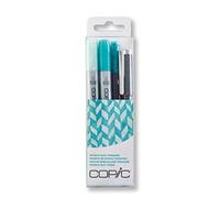 Copic Ciao Set «Doodle Pack Turquoise», Estuche de 4 Piezas con 2 rotuladores Dobles de Punta Media y Punta de Pincel, Incl. Multiliner y Glitter Pen