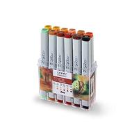 COPIC Classic Set «Autumn Colours», Set de 12 piezas en expositor acrílico, Rotulador doble con punta media y fina