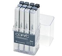 Copic Marker Set - Paquete de 12 rotuladores permanentes (tinta negro), blanco