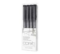 COPIC Rotuladores Multiliner Fine A4 – Punta fina, tinta al alcohol – Juego de 4, negro
