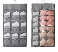 Copiel 2 Piezas Bolsa de Almacenamiento de Ropa Interior Colgante de Doble Cara, 6+12 Bolsillos Percha de Armario para Ropa, Sujetadores, Ropa Interior, Calcetines, Corbatas, Bufandas, Gris