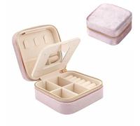 Copiel Pequeño Joyero de Viaje Organizador, Mini Joyero de Viaje de Terciopelo Portátil con Espejo, Organizador de Joyas para Anillos, Pendientes, Collares, Pulseras, Color Rosa