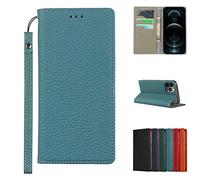 Copmob Funda iPhone 12,Funda iPhone 12 Pro,Premium Piel Genuina Flip Billetera Funda de Cuero Genuino,[3 Ranuras][Cierre magnético],Carcasa Funda para iPhone 12/12 Pro - Cielo Azul