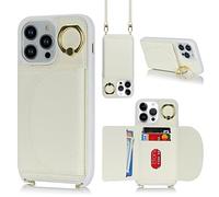 Copmob Funda iPhone 13 Pro Max/12 Pro Max con Cuerda,Flip Billetera Funda de cuero,[3 Ranuras][Magnetica][Con soporte de anillo],Carcasa Protector Funda para iPhone 13 Pro Max/12 Pro Max - Blanco