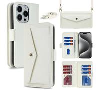 Copmob Funda iPhone 15 Pro con Cuerda,Carcasa iPhone 15 Pro,Flip Billetera Funda de Cuero,[9 Ranuras][Magnetica][Soporte Funcion],Carcasa Protector Funda para iPhone 15 Pro - Blanco